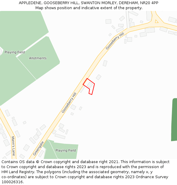 APPLEDENE, GOOSEBERRY HILL, SWANTON MORLEY, DEREHAM, NR20 4PP: Location map and indicative extent of plot