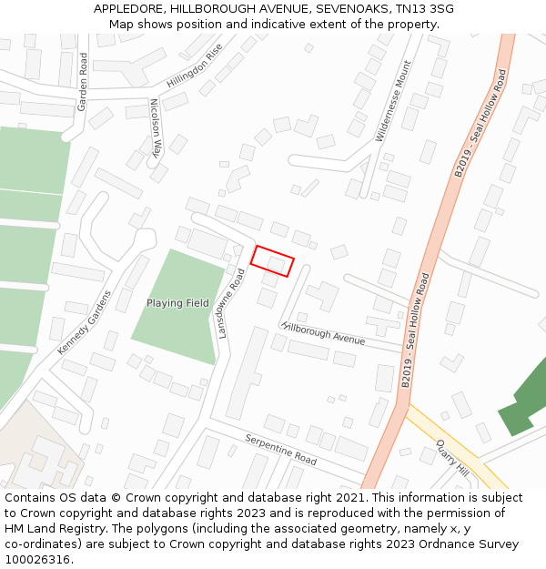 APPLEDORE, HILLBOROUGH AVENUE, SEVENOAKS, TN13 3SG: Location map and indicative extent of plot
