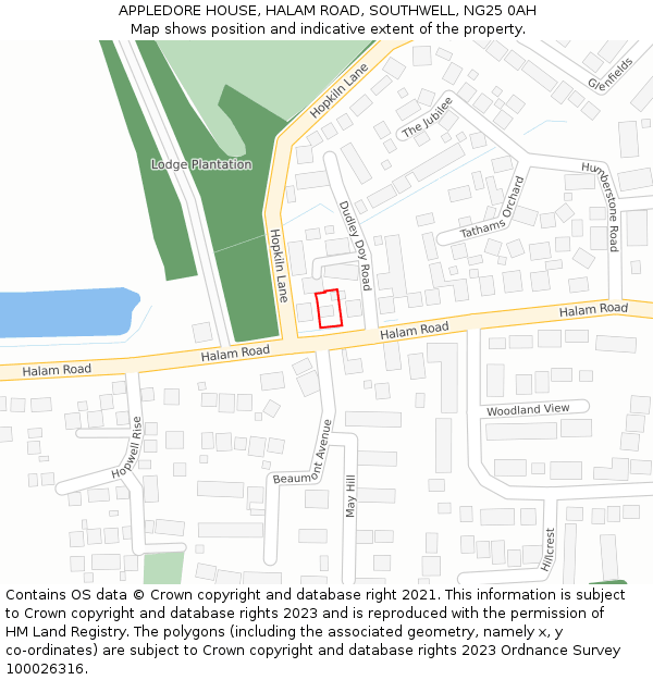 APPLEDORE HOUSE, HALAM ROAD, SOUTHWELL, NG25 0AH: Location map and indicative extent of plot