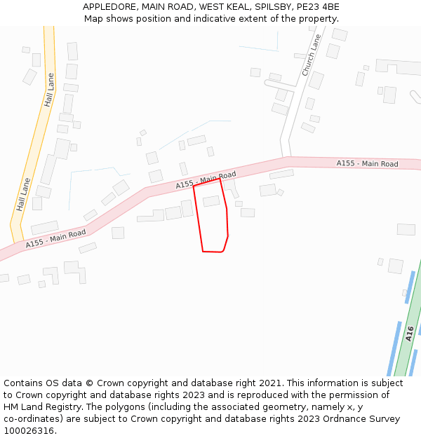 APPLEDORE, MAIN ROAD, WEST KEAL, SPILSBY, PE23 4BE: Location map and indicative extent of plot