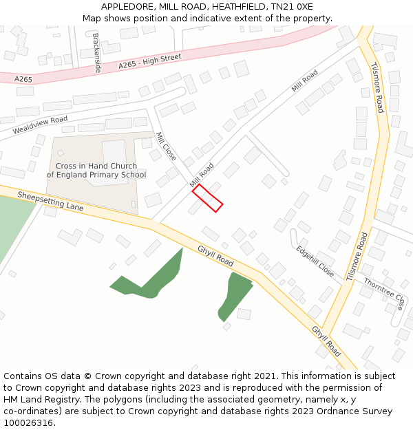 APPLEDORE, MILL ROAD, HEATHFIELD, TN21 0XE: Location map and indicative extent of plot