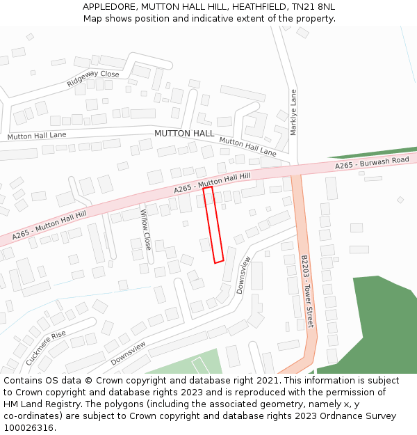 APPLEDORE, MUTTON HALL HILL, HEATHFIELD, TN21 8NL: Location map and indicative extent of plot
