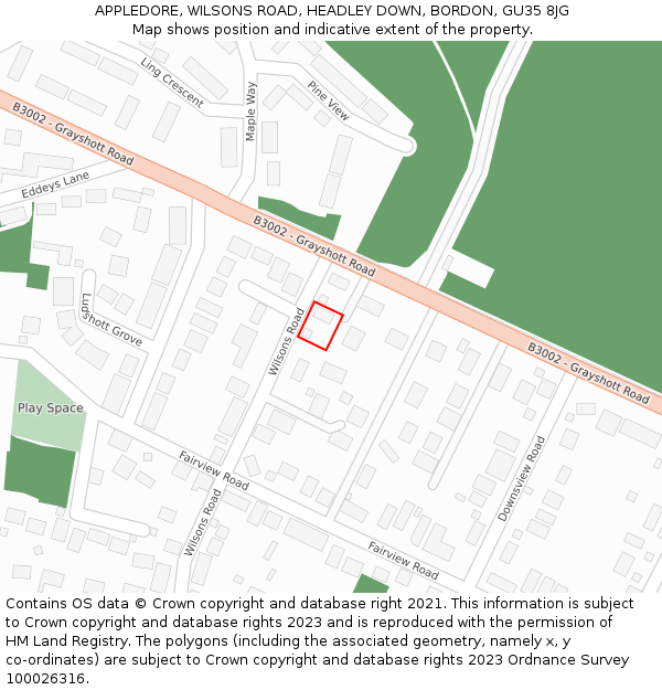 APPLEDORE, WILSONS ROAD, HEADLEY DOWN, BORDON, GU35 8JG: Location map and indicative extent of plot