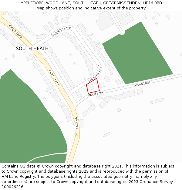 APPLEDORE, WOOD LANE, SOUTH HEATH, GREAT MISSENDEN, HP16 0RB: Location map and indicative extent of plot