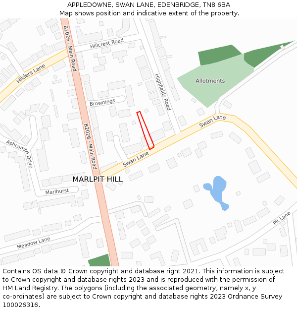 APPLEDOWNE, SWAN LANE, EDENBRIDGE, TN8 6BA: Location map and indicative extent of plot