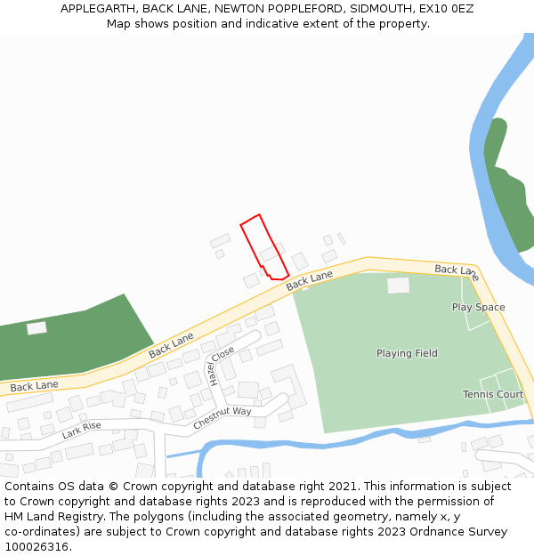 APPLEGARTH, BACK LANE, NEWTON POPPLEFORD, SIDMOUTH, EX10 0EZ: Location map and indicative extent of plot