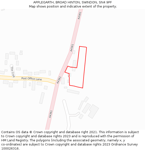 APPLEGARTH, BROAD HINTON, SWINDON, SN4 9PF: Location map and indicative extent of plot