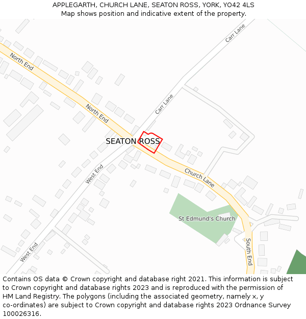 APPLEGARTH, CHURCH LANE, SEATON ROSS, YORK, YO42 4LS: Location map and indicative extent of plot