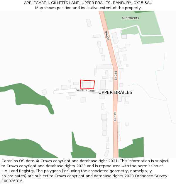 APPLEGARTH, GILLETTS LANE, UPPER BRAILES, BANBURY, OX15 5AU: Location map and indicative extent of plot