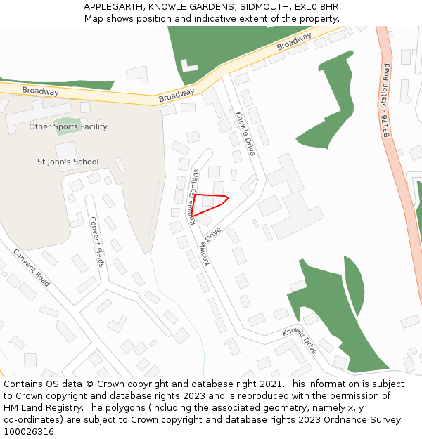 APPLEGARTH, KNOWLE GARDENS, SIDMOUTH, EX10 8HR: Location map and indicative extent of plot