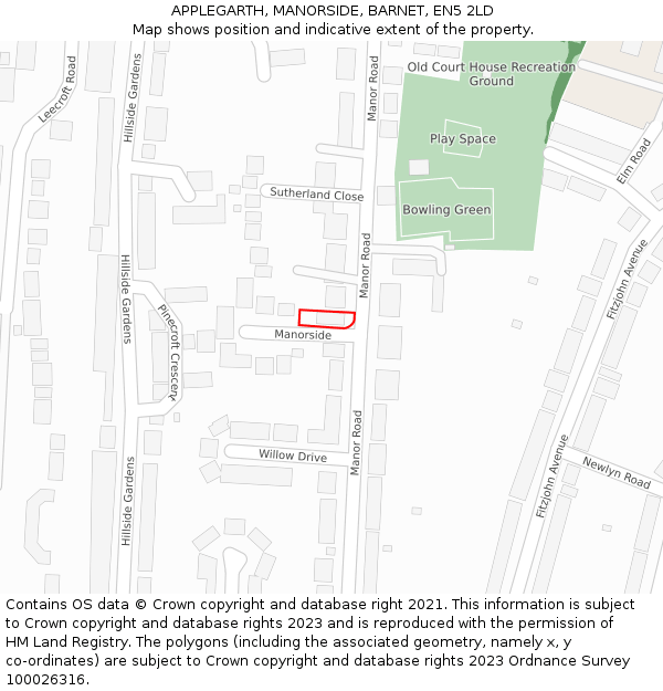 APPLEGARTH, MANORSIDE, BARNET, EN5 2LD: Location map and indicative extent of plot