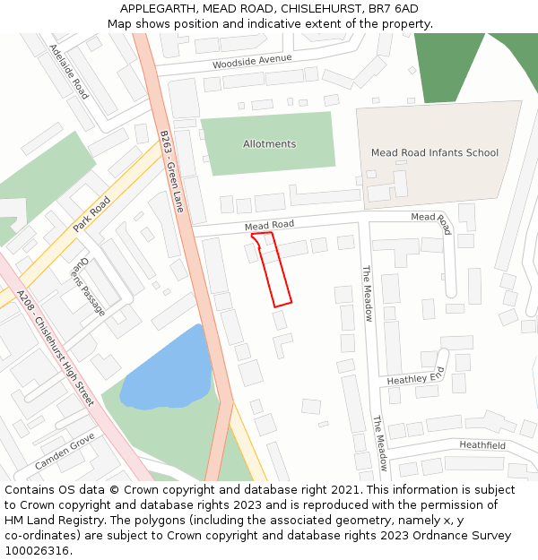 APPLEGARTH, MEAD ROAD, CHISLEHURST, BR7 6AD: Location map and indicative extent of plot
