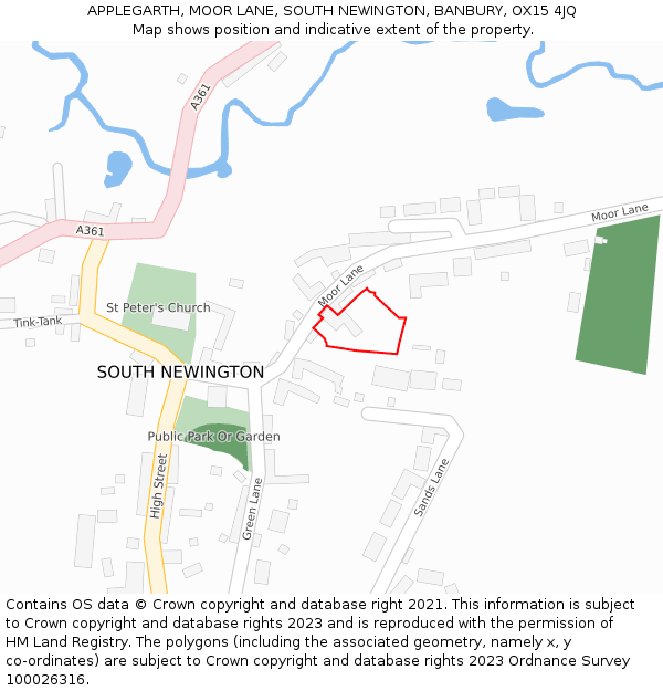 APPLEGARTH, MOOR LANE, SOUTH NEWINGTON, BANBURY, OX15 4JQ: Location map and indicative extent of plot