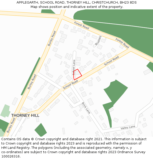APPLEGARTH, SCHOOL ROAD, THORNEY HILL, CHRISTCHURCH, BH23 8DS: Location map and indicative extent of plot