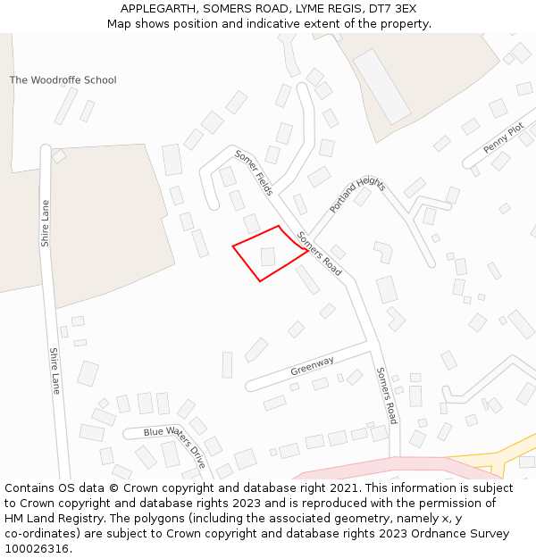APPLEGARTH, SOMERS ROAD, LYME REGIS, DT7 3EX: Location map and indicative extent of plot