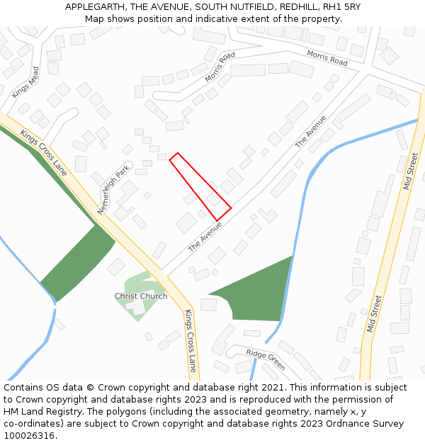 APPLEGARTH, THE AVENUE, SOUTH NUTFIELD, REDHILL, RH1 5RY: Location map and indicative extent of plot