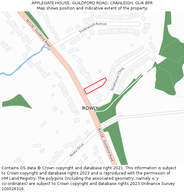 APPLEGATE HOUSE, GUILDFORD ROAD, CRANLEIGH, GU6 8PR: Location map and indicative extent of plot