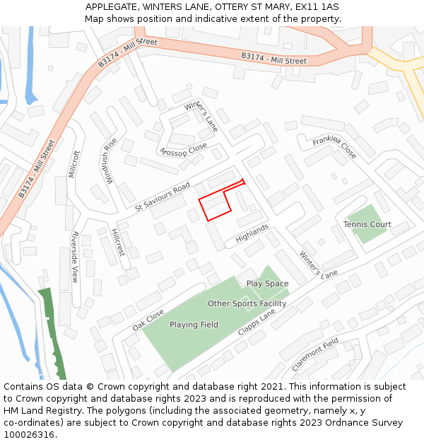 APPLEGATE, WINTERS LANE, OTTERY ST MARY, EX11 1AS: Location map and indicative extent of plot