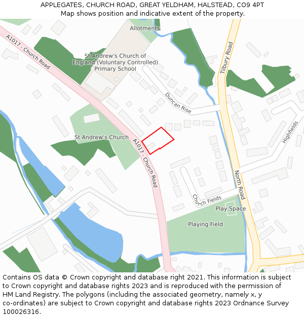 APPLEGATES, CHURCH ROAD, GREAT YELDHAM, HALSTEAD, CO9 4PT: Location map and indicative extent of plot