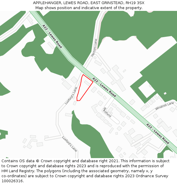APPLEHANGER, LEWES ROAD, EAST GRINSTEAD, RH19 3SX: Location map and indicative extent of plot