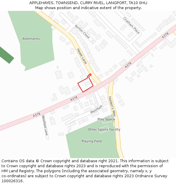 APPLEHAYES, TOWNSEND, CURRY RIVEL, LANGPORT, TA10 0HU: Location map and indicative extent of plot