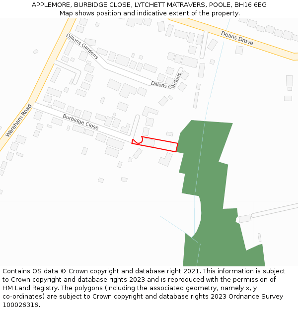 APPLEMORE, BURBIDGE CLOSE, LYTCHETT MATRAVERS, POOLE, BH16 6EG: Location map and indicative extent of plot
