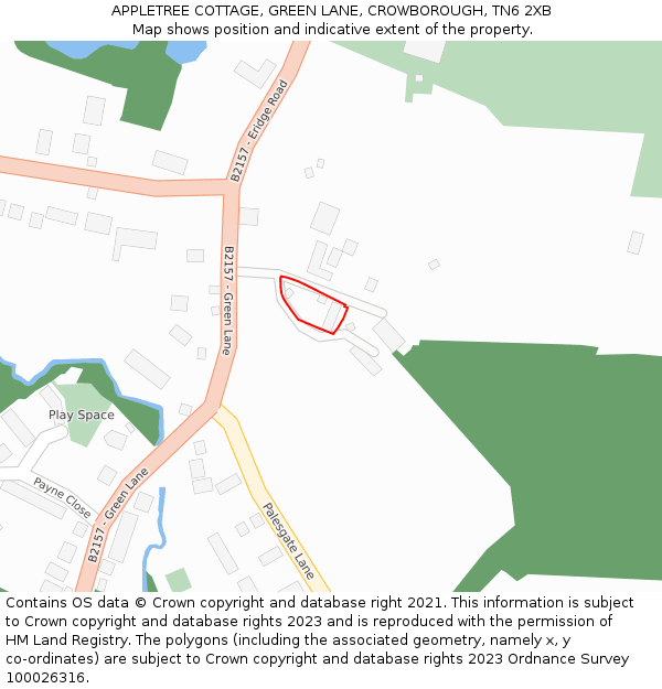 APPLETREE COTTAGE, GREEN LANE, CROWBOROUGH, TN6 2XB: Location map and indicative extent of plot