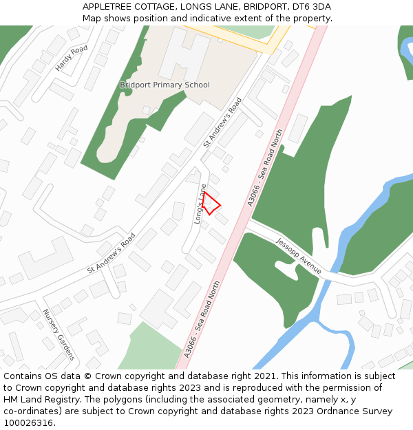 APPLETREE COTTAGE, LONGS LANE, BRIDPORT, DT6 3DA: Location map and indicative extent of plot