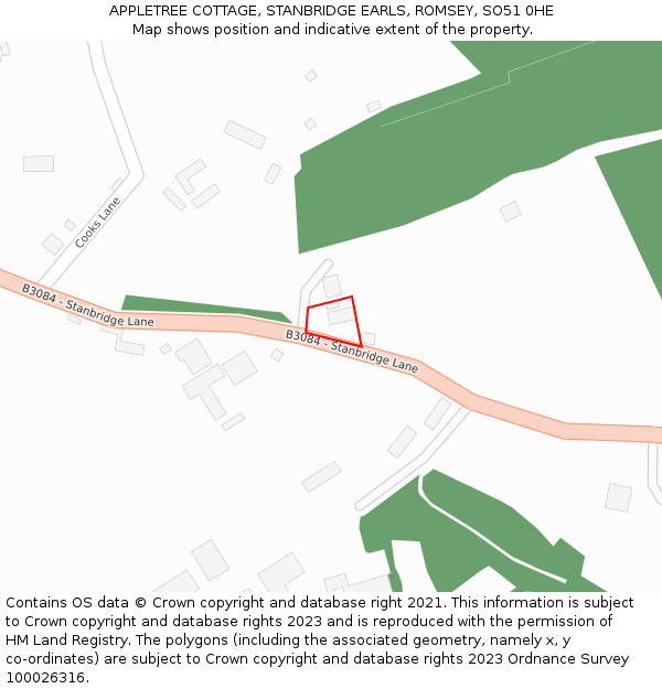 APPLETREE COTTAGE, STANBRIDGE EARLS, ROMSEY, SO51 0HE: Location map and indicative extent of plot