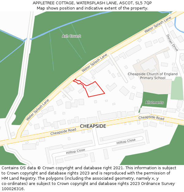 APPLETREE COTTAGE, WATERSPLASH LANE, ASCOT, SL5 7QP: Location map and indicative extent of plot
