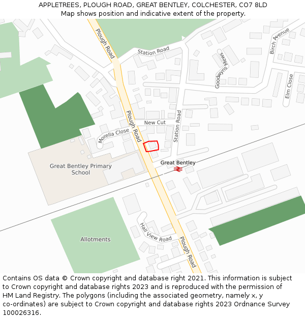 APPLETREES, PLOUGH ROAD, GREAT BENTLEY, COLCHESTER, CO7 8LD: Location map and indicative extent of plot