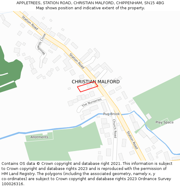 APPLETREES, STATION ROAD, CHRISTIAN MALFORD, CHIPPENHAM, SN15 4BG: Location map and indicative extent of plot