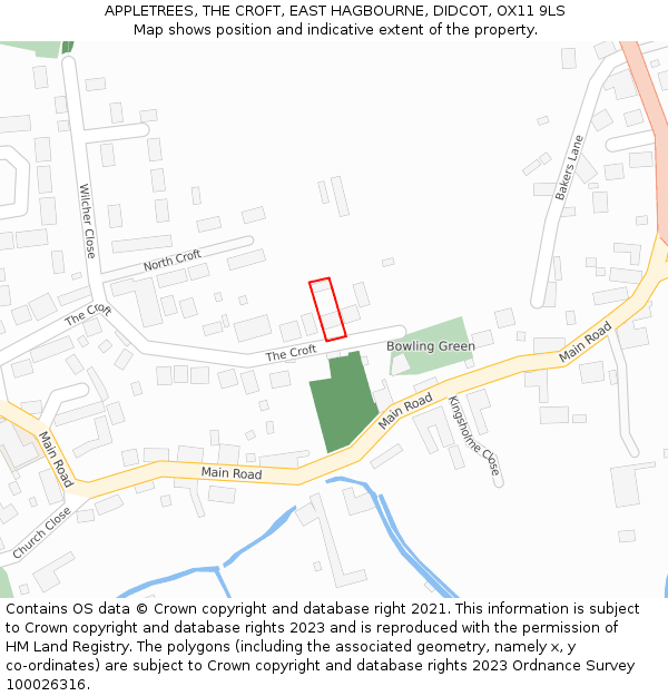 APPLETREES, THE CROFT, EAST HAGBOURNE, DIDCOT, OX11 9LS: Location map and indicative extent of plot