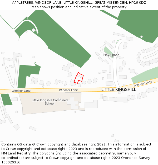 APPLETREES, WINDSOR LANE, LITTLE KINGSHILL, GREAT MISSENDEN, HP16 0DZ: Location map and indicative extent of plot