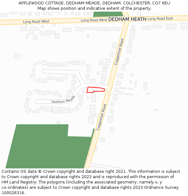 APPLEWOOD COTTAGE, DEDHAM MEADE, DEDHAM, COLCHESTER, CO7 6EU: Location map and indicative extent of plot