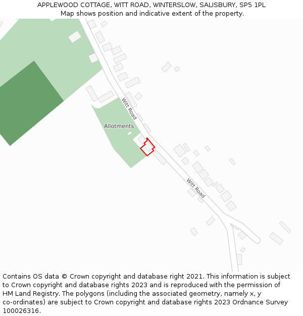 APPLEWOOD COTTAGE, WITT ROAD, WINTERSLOW, SALISBURY, SP5 1PL: Location map and indicative extent of plot