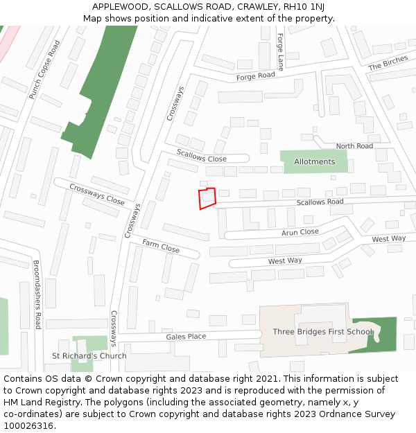 APPLEWOOD, SCALLOWS ROAD, CRAWLEY, RH10 1NJ: Location map and indicative extent of plot