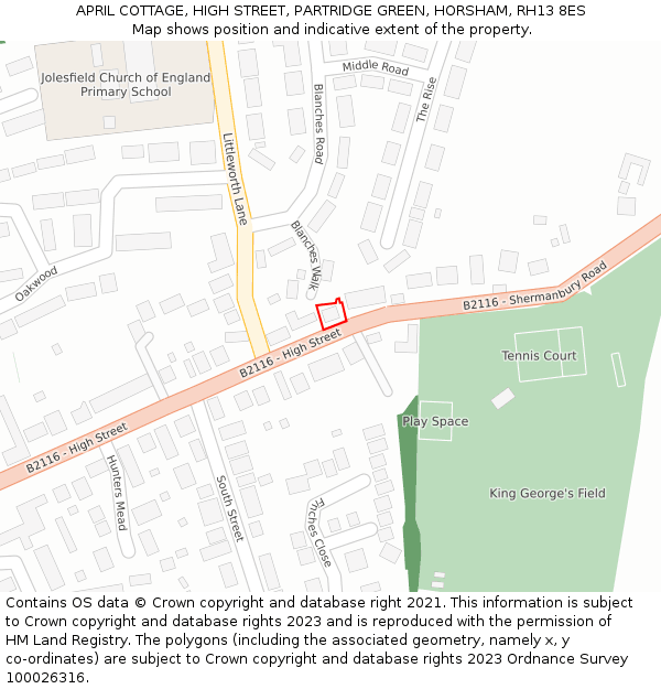 APRIL COTTAGE, HIGH STREET, PARTRIDGE GREEN, HORSHAM, RH13 8ES: Location map and indicative extent of plot