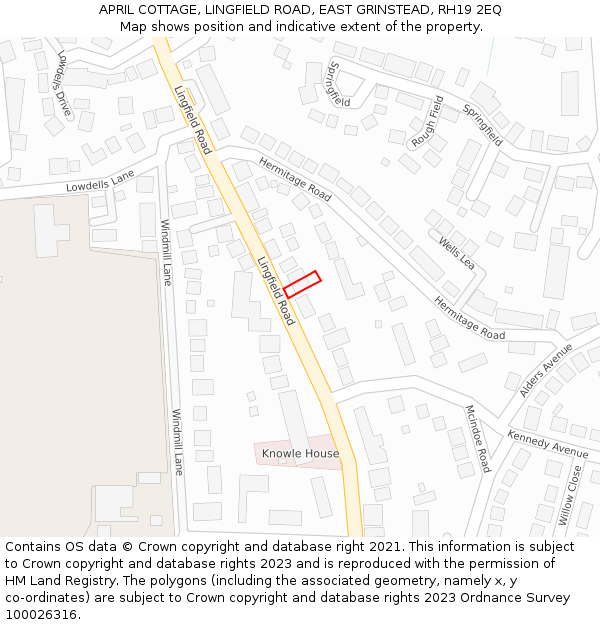 APRIL COTTAGE, LINGFIELD ROAD, EAST GRINSTEAD, RH19 2EQ: Location map and indicative extent of plot