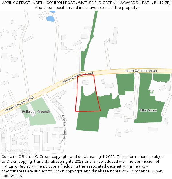APRIL COTTAGE, NORTH COMMON ROAD, WIVELSFIELD GREEN, HAYWARDS HEATH, RH17 7RJ: Location map and indicative extent of plot