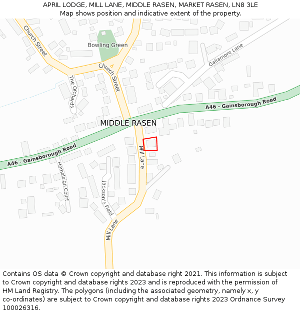 APRIL LODGE, MILL LANE, MIDDLE RASEN, MARKET RASEN, LN8 3LE: Location map and indicative extent of plot