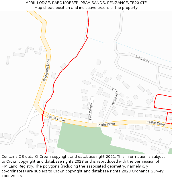 APRIL LODGE, PARC MORREP, PRAA SANDS, PENZANCE, TR20 9TE: Location map and indicative extent of plot