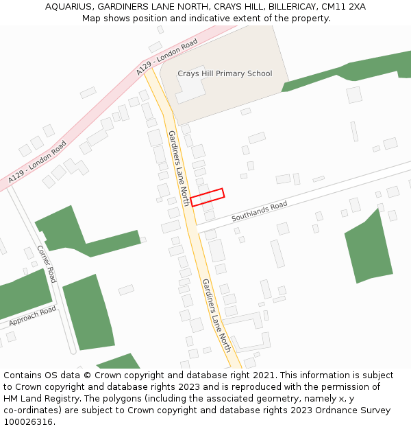 AQUARIUS, GARDINERS LANE NORTH, CRAYS HILL, BILLERICAY, CM11 2XA: Location map and indicative extent of plot