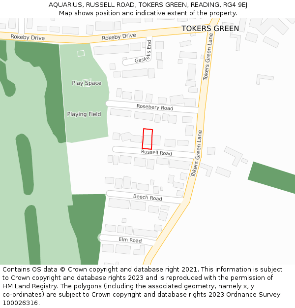 AQUARIUS, RUSSELL ROAD, TOKERS GREEN, READING, RG4 9EJ: Location map and indicative extent of plot