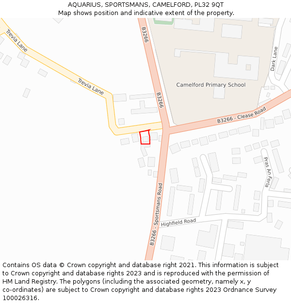 AQUARIUS, SPORTSMANS, CAMELFORD, PL32 9QT: Location map and indicative extent of plot