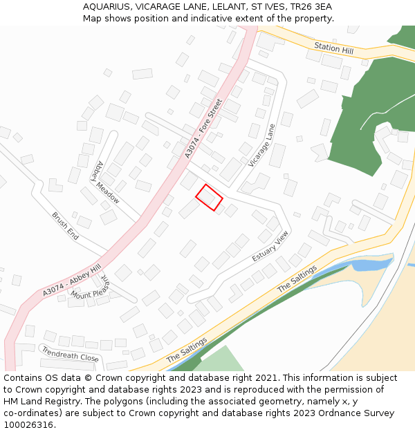 AQUARIUS, VICARAGE LANE, LELANT, ST IVES, TR26 3EA: Location map and indicative extent of plot