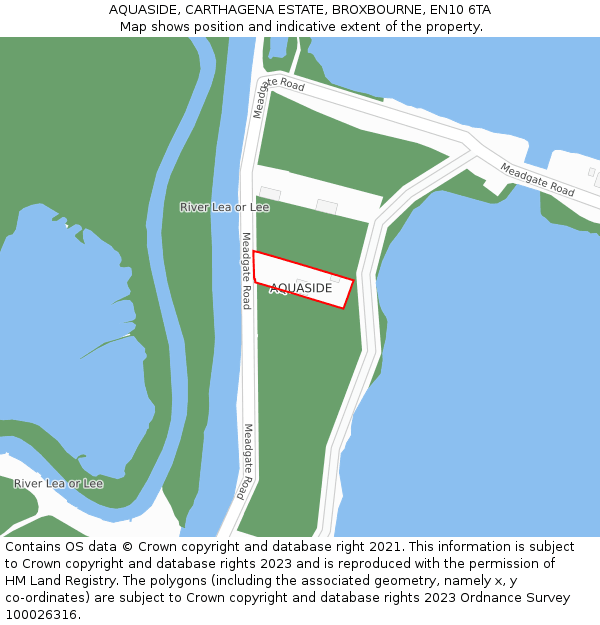 AQUASIDE, CARTHAGENA ESTATE, BROXBOURNE, EN10 6TA: Location map and indicative extent of plot