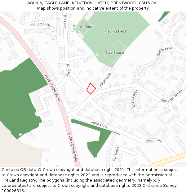 AQUILA, EAGLE LANE, KELVEDON HATCH, BRENTWOOD, CM15 0AL: Location map and indicative extent of plot