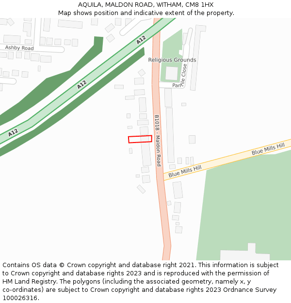 AQUILA, MALDON ROAD, WITHAM, CM8 1HX: Location map and indicative extent of plot