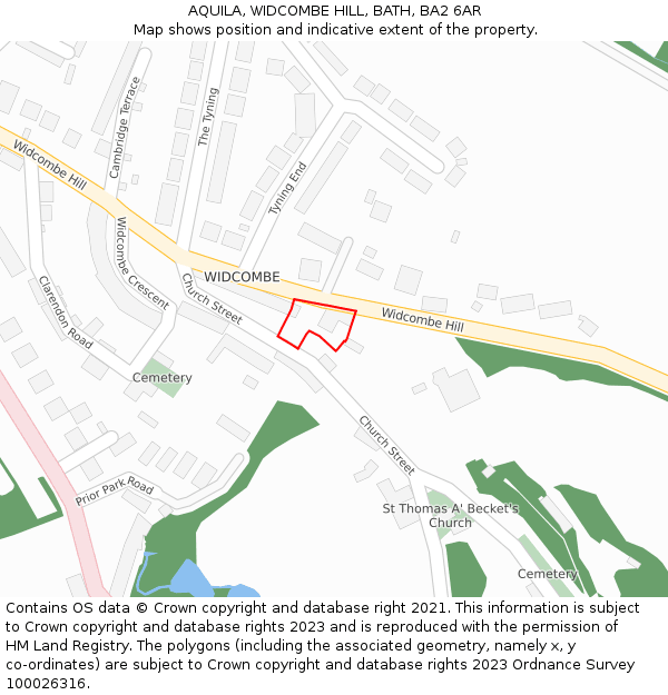 AQUILA, WIDCOMBE HILL, BATH, BA2 6AR: Location map and indicative extent of plot